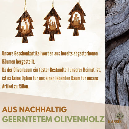 Krippen-Anhänger im Tannenbaum – 3er-Set mit Rinde