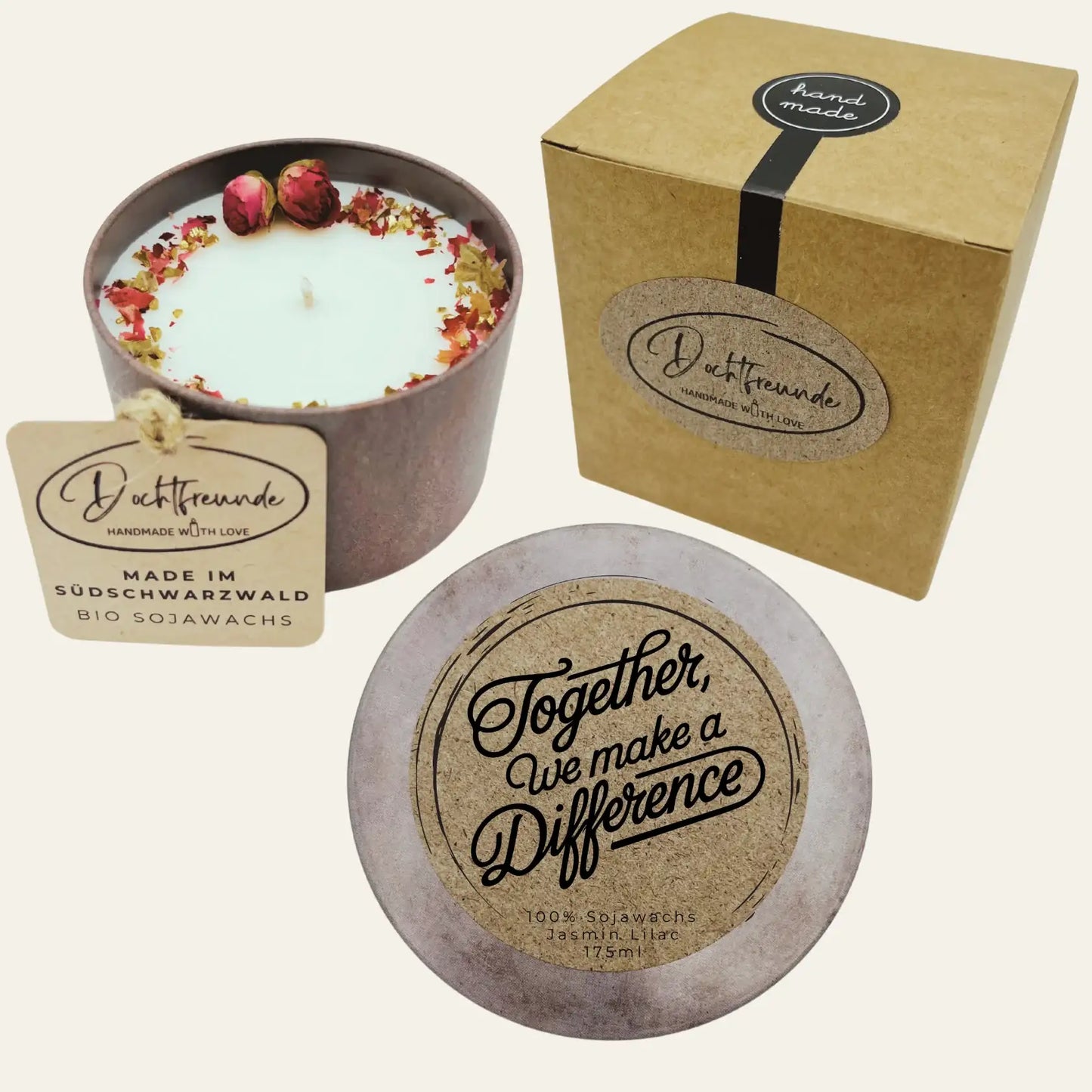 Handgemachte Duftkerze „Together We Make A Difference“ – Personalisierbares Geschenk für Gemeinschaft