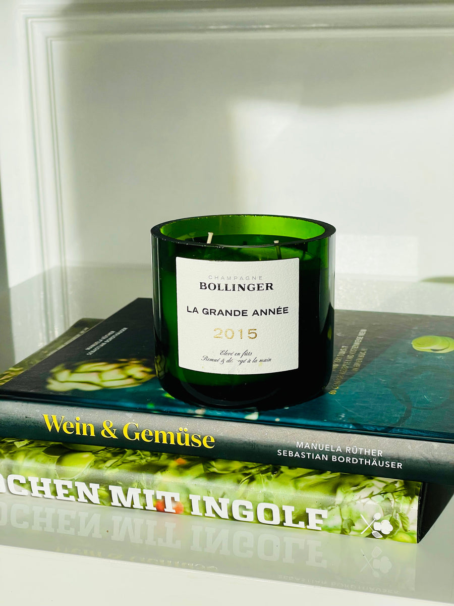 Flaschenkerze Bollinger La Grande Année 2015 als Upcycling Kerze aus originaler Champagnerflasche