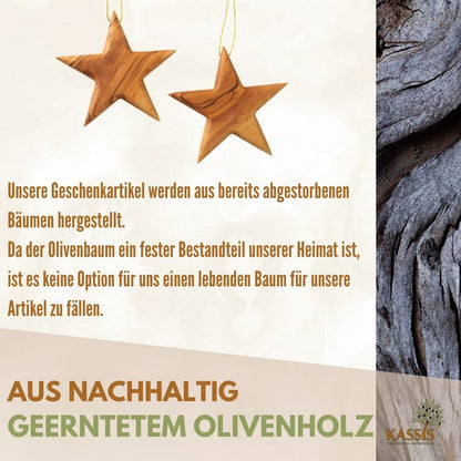Olivenholz-Weihnachtsstern mit Gravur – 8 cm – weitere Produktansicht 8 von 10