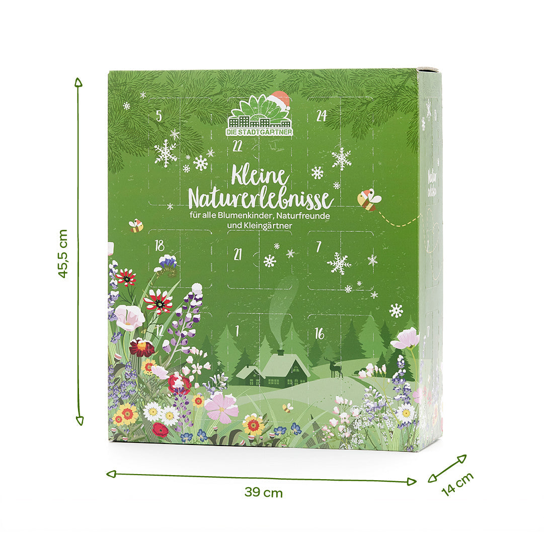 Adventskalender 2026 Die Stadtgärtner mit Produktdetails und Abmessungen