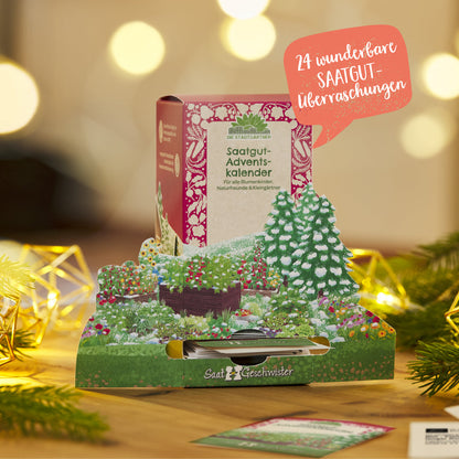 Saatgut-Adventskalender Winterlandschaft in weihnachtlicher Produktdarstellung