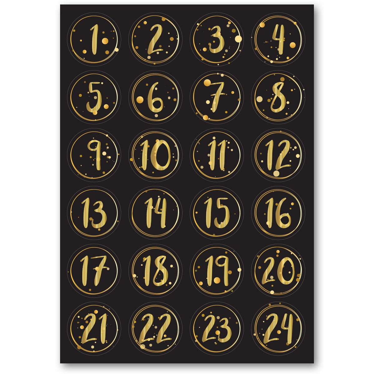 Adventskalender-Zahlenaufkleber 1–24 – 4 Farben