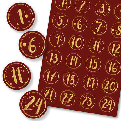 Adventskalender-Zahlenaufkleber 1–24 – 4 Farben