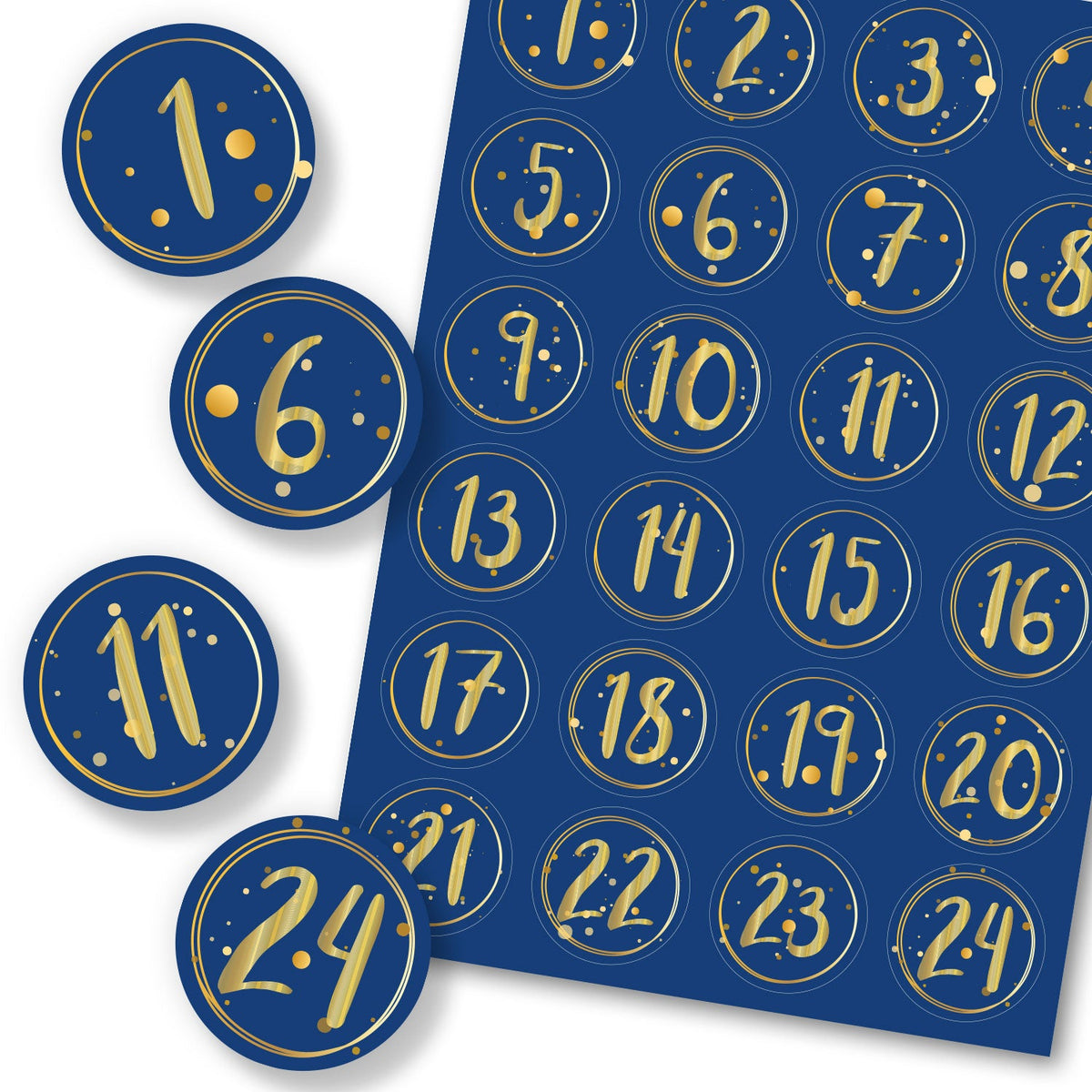 Adventskalender-Zahlenaufkleber 1–24 – 4 Farben