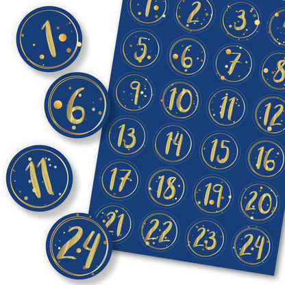 Adventskalender-Zahlenaufkleber 1–24 – 4 Farben