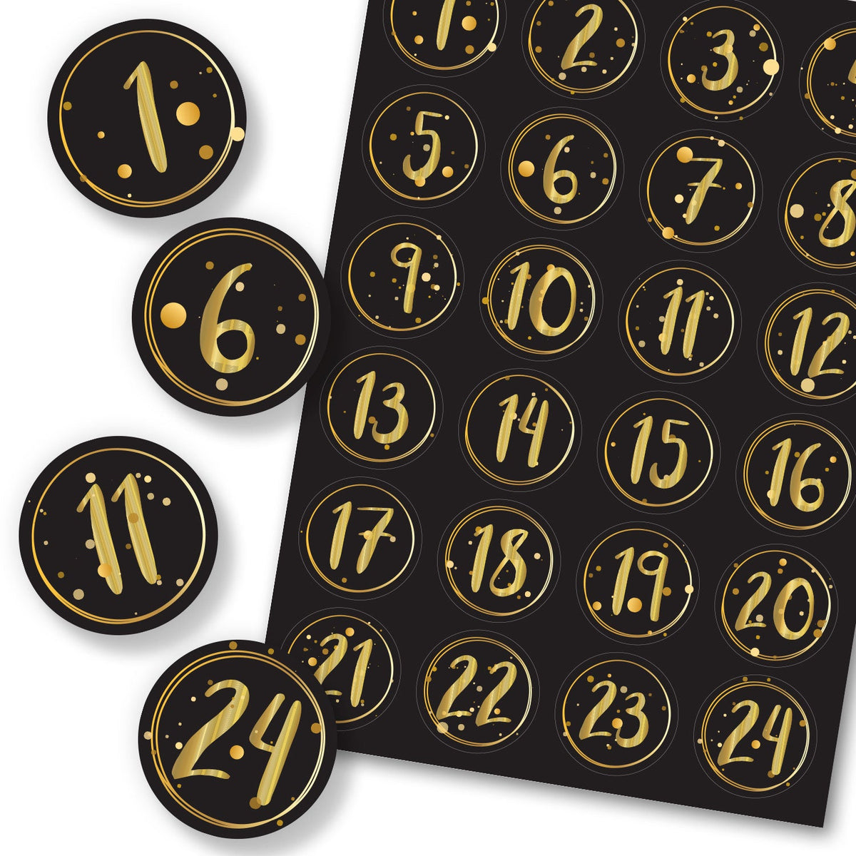 Adventskalender-Zahlenaufkleber 1–24 – 4 Farben