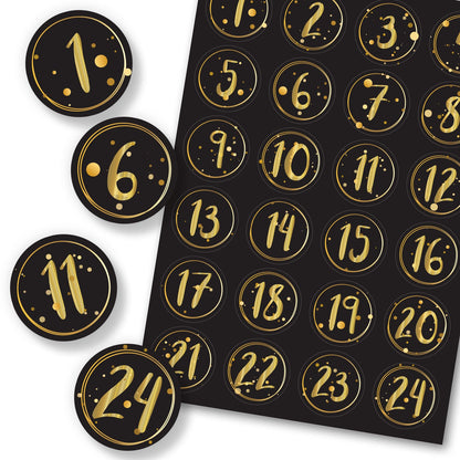 Adventskalender-Zahlenaufkleber 1–24 – 4 Farben