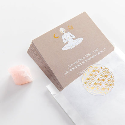 Affirmationskarten Set mit Bullet Journal und Rosenquarz