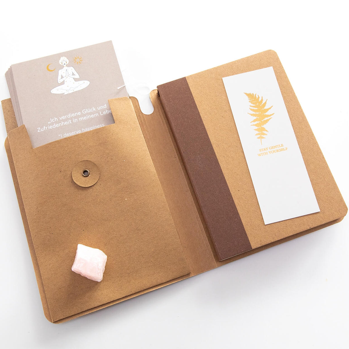 Affirmationskarten Set mit Bullet Journal und Rosenquarz