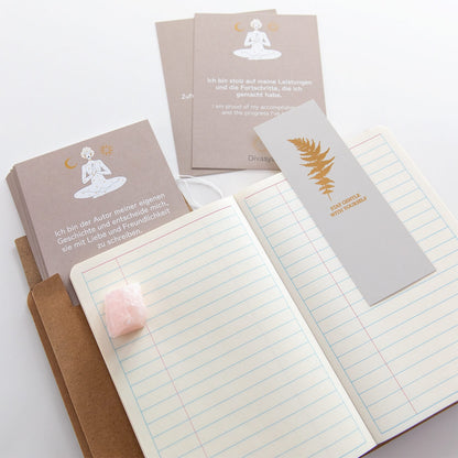 Affirmationskarten Set mit Bullet Journal und Rosenquarz