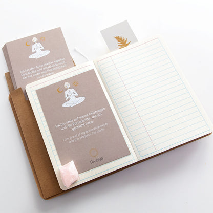 Affirmationskarten Set mit Bullet Journal und Rosenquarz