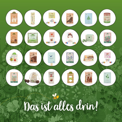 Inhalt des großen Stadtgärtner Adventskalenders 2026 mit Naturgeschenken