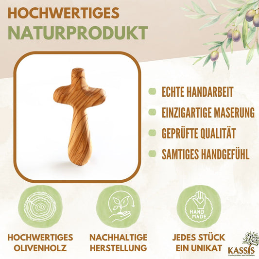 Olivenholz-Handkreuz mit Gravur – 7 bis 10,5 cm – weitere Produktansicht 2 von 13