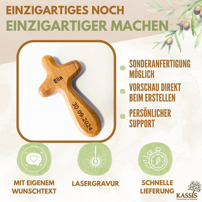 Olivenholz-Handkreuz ohne Gravur – 7 bis 10,5 cm – weitere Produktansicht 6 von 13
