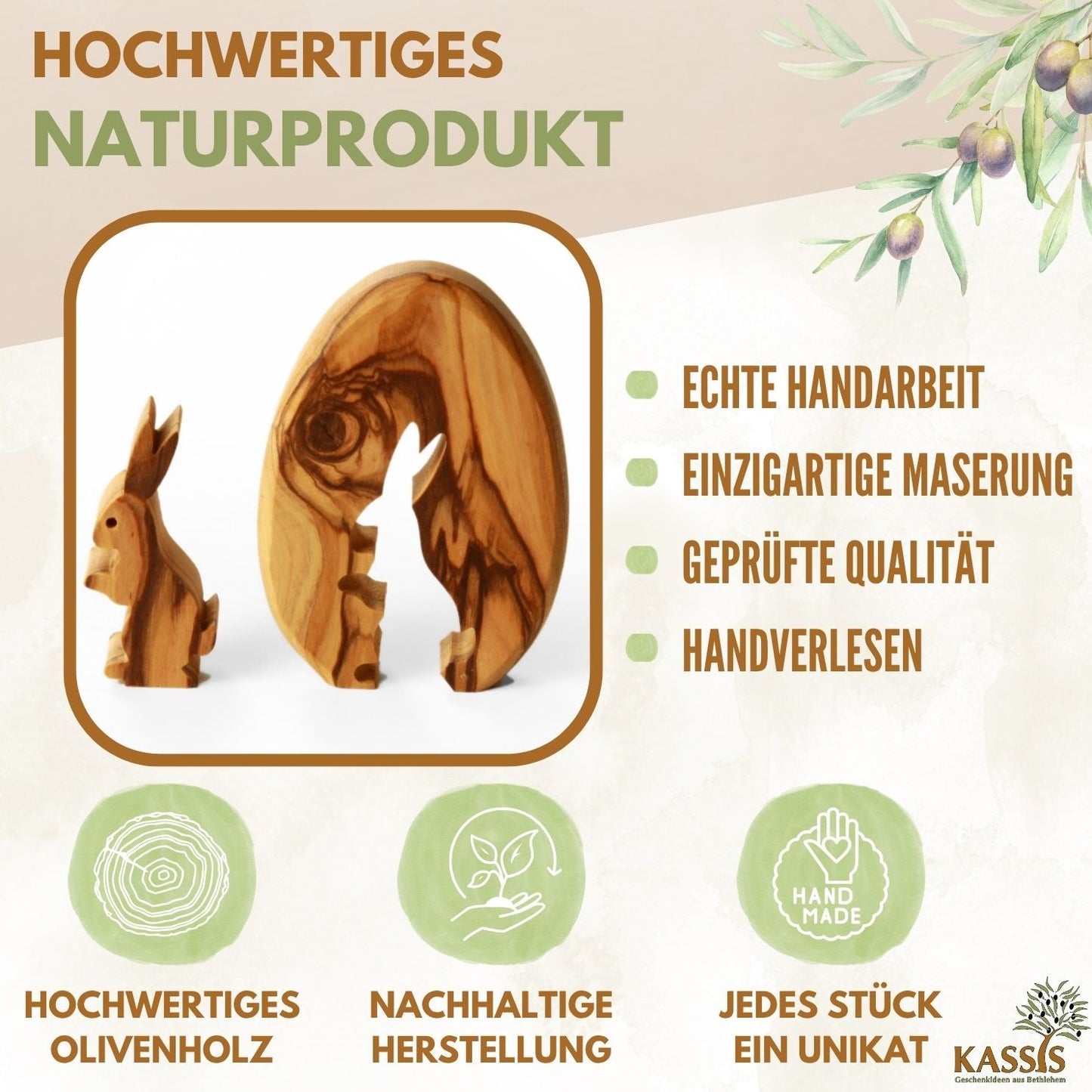 Osterhase im Ei aus Olivenholz