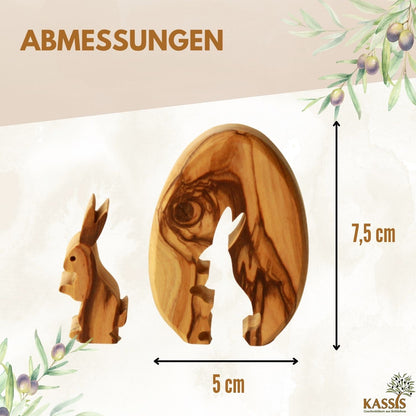 Osterhase im Ei aus Olivenholz