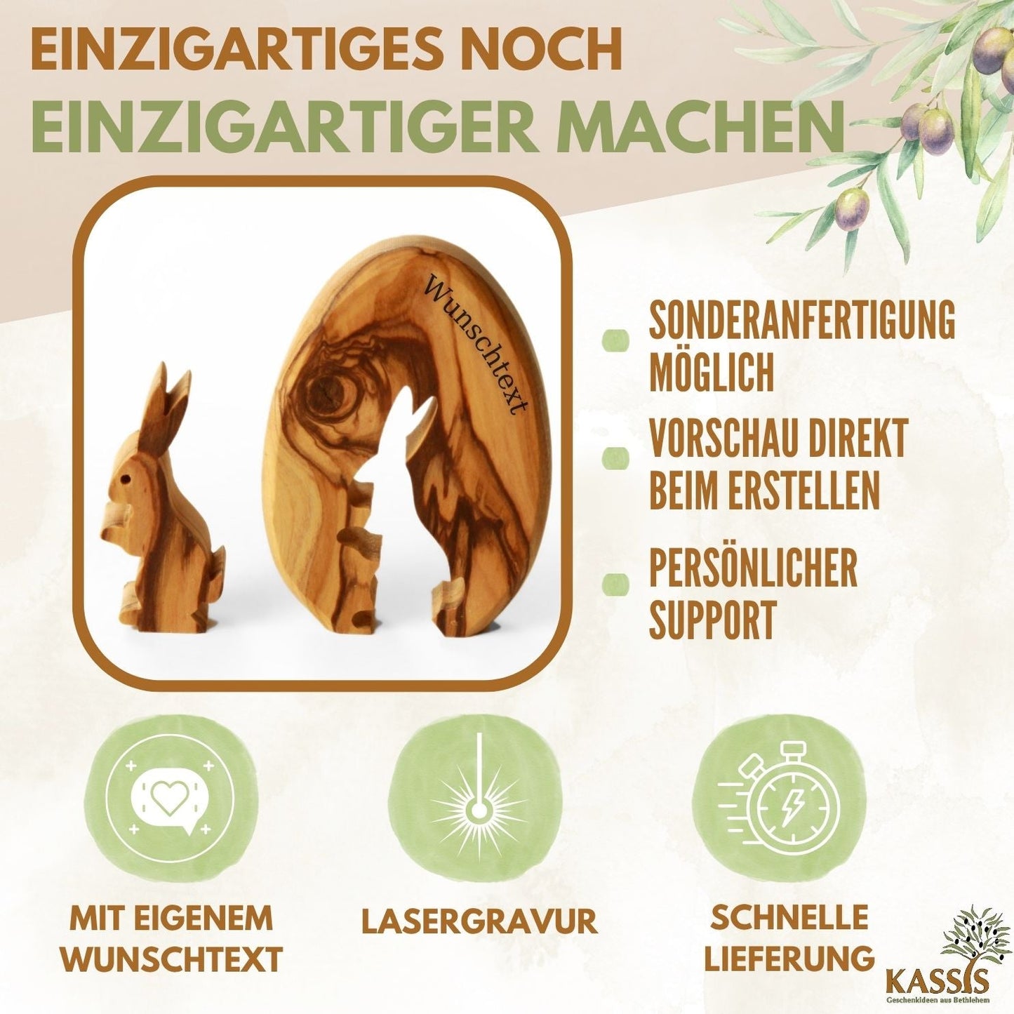 Osterhase im Ei aus Olivenholz