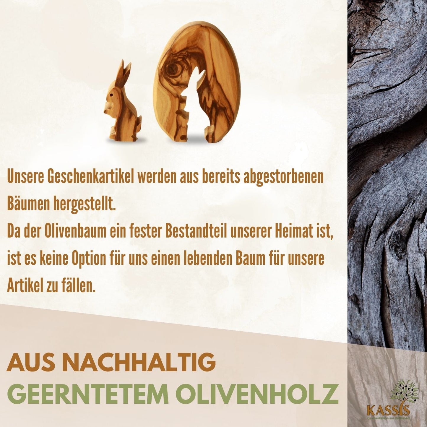 Osterhase im Ei aus Olivenholz