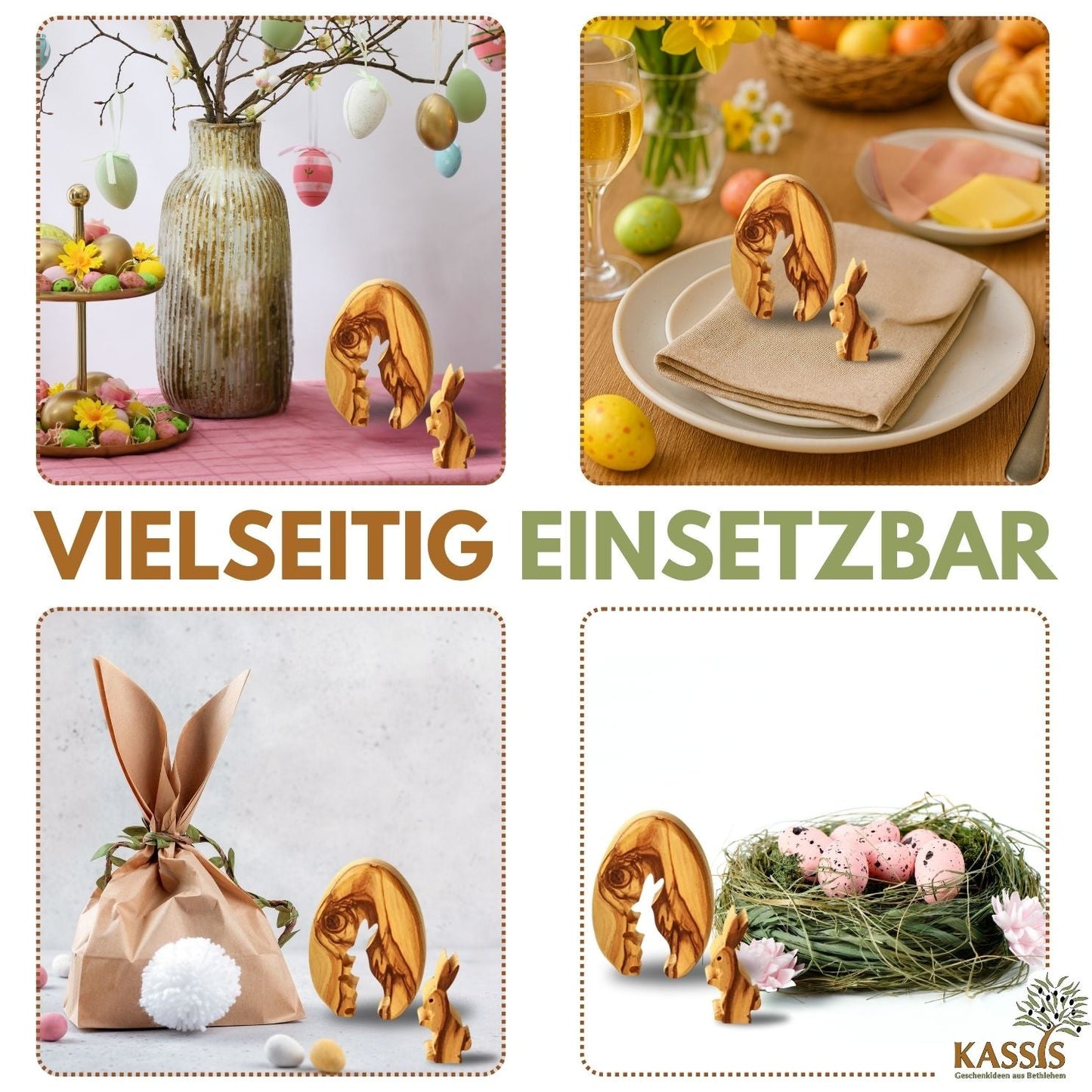Osterhase im Ei aus Olivenholz