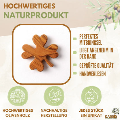 Kleeblatt aus Olivenholz – Handschmeichler & Glücksbringer