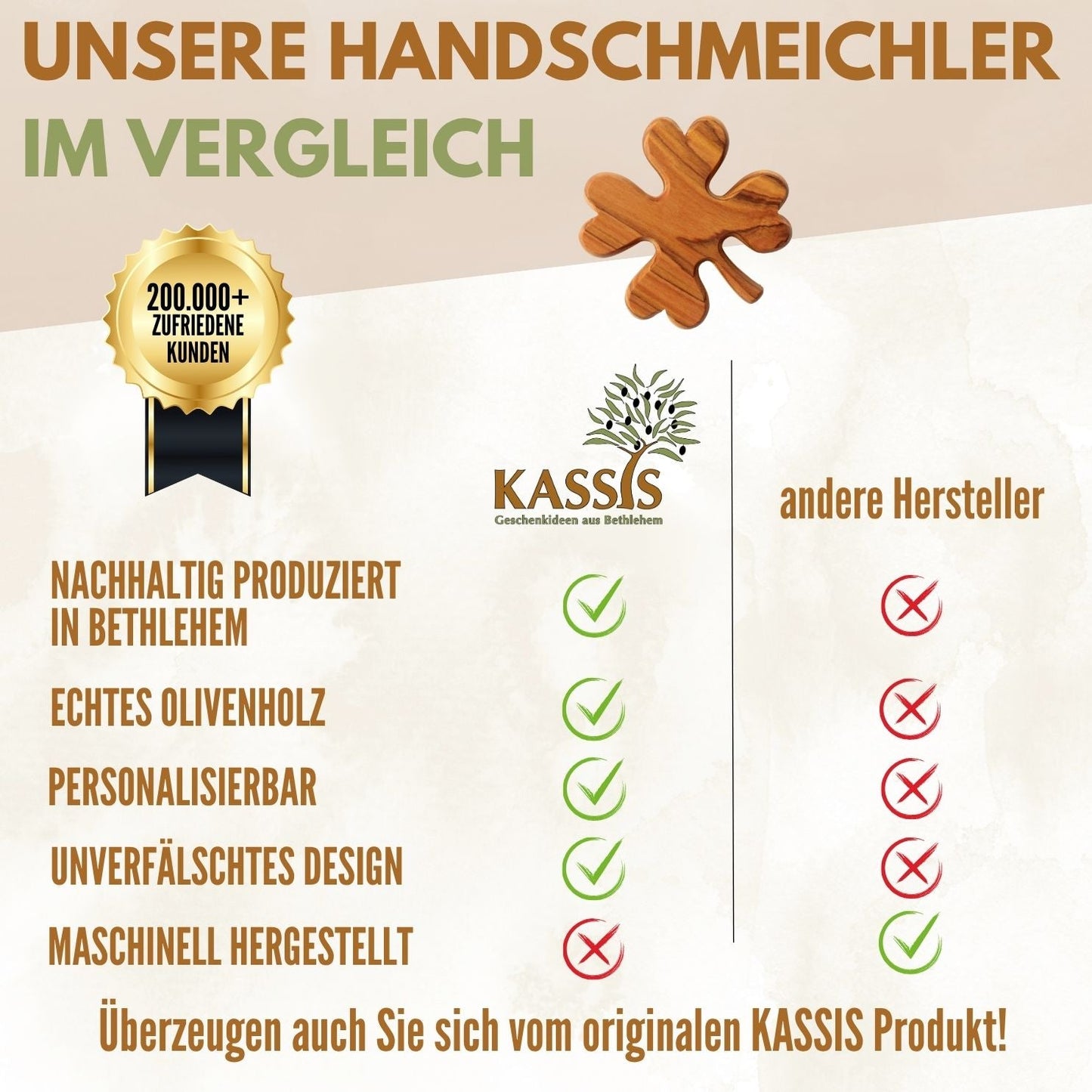 Kleeblatt aus Olivenholz – Handschmeichler & Glücksbringer