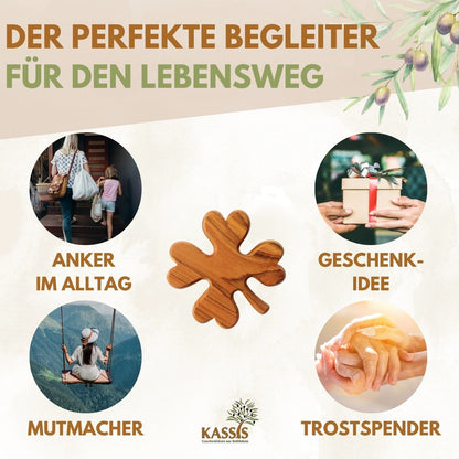 Kleeblatt aus Olivenholz – Handschmeichler & Glücksbringer