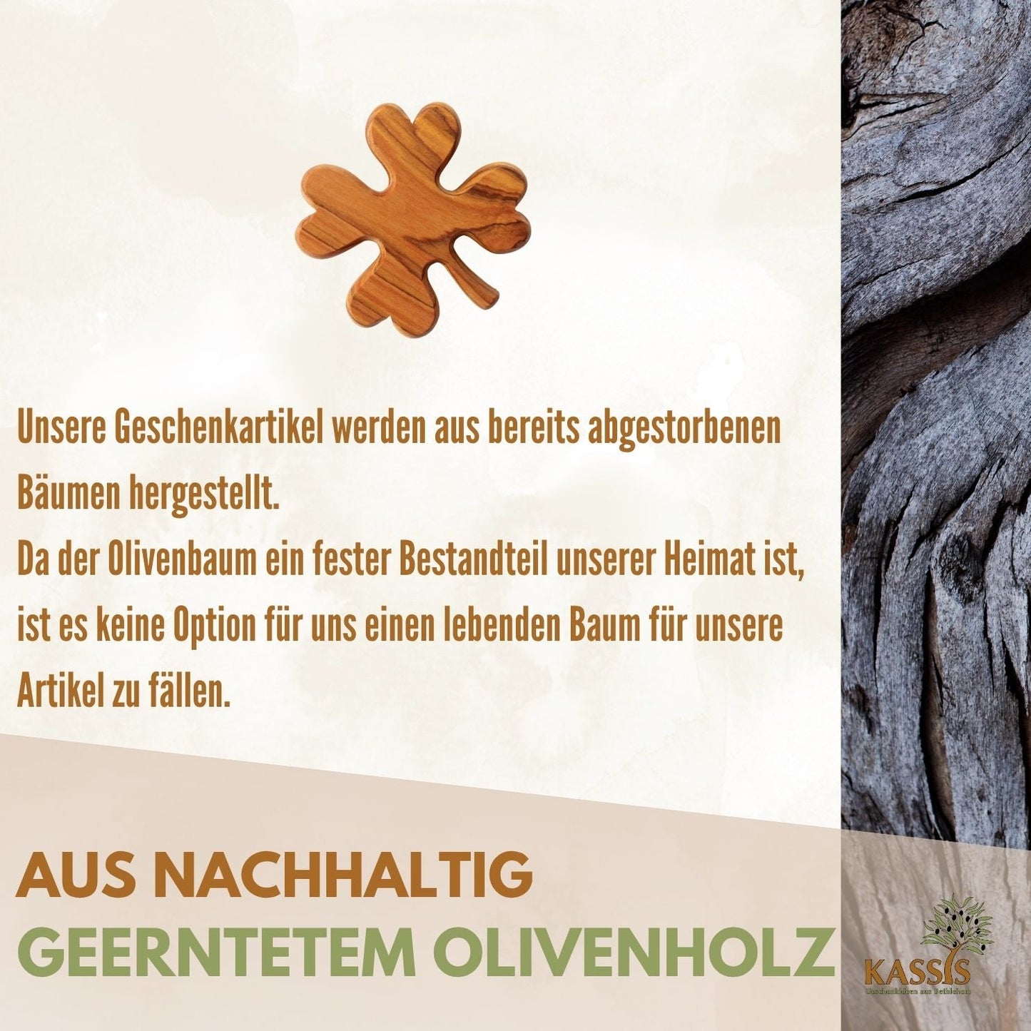 Kleeblatt aus Olivenholz – Handschmeichler & Glücksbringer