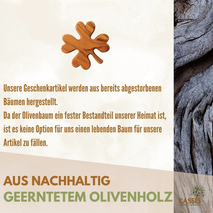 Kleeblatt aus Olivenholz – Handschmeichler & Glücksbringer