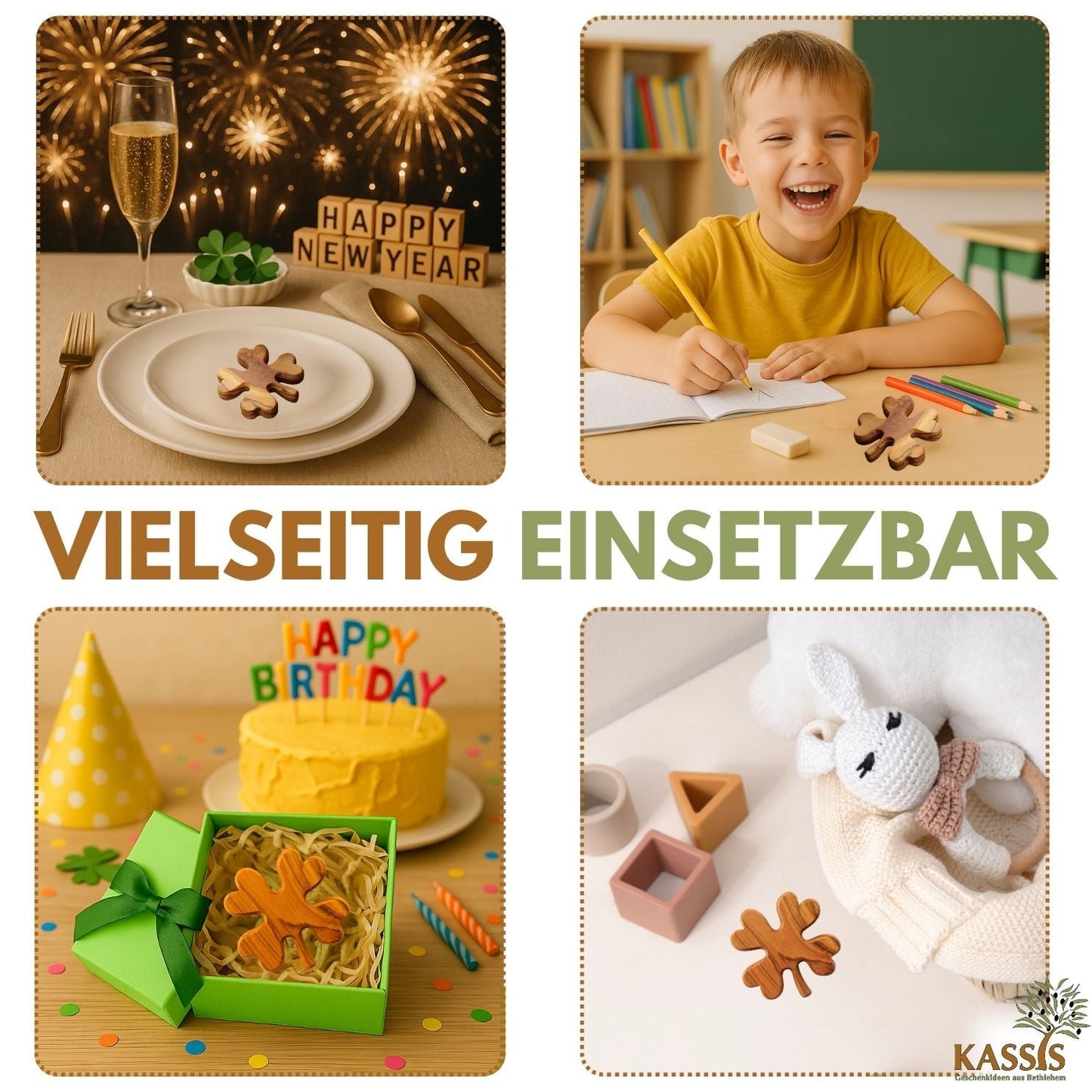 Kleeblatt aus Olivenholz – Handschmeichler & Glücksbringer