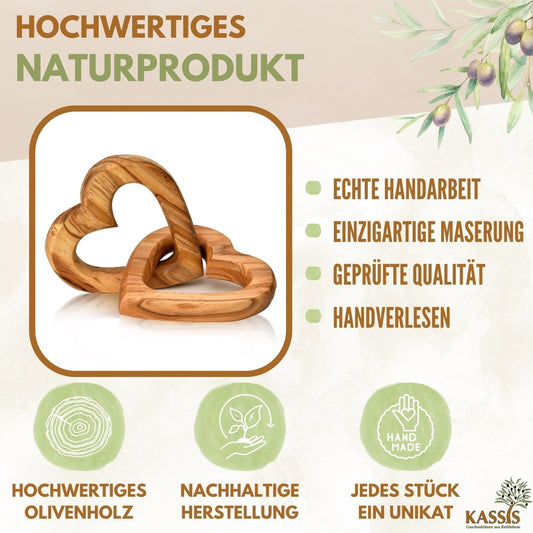 Verbundene Olivenholz-Herzen mit Gravur – 10 cm – weitere Produktansicht 2 von 10