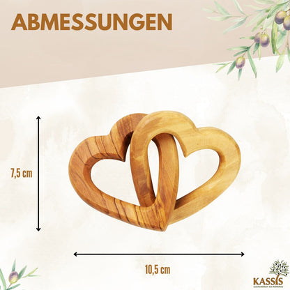 Verbundene Olivenholz-Herzen mit Gravur – 7,5 cm – weitere Produktansicht 3 von 10