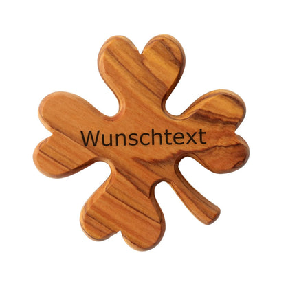 Olivenholz-Kleeblatt mit Gravur – Glücksbringer
