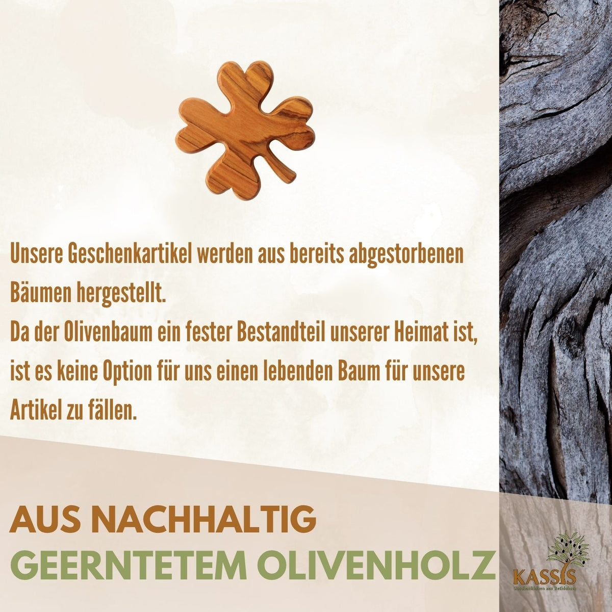 Olivenholz-Kleeblatt mit Gravur – Glücksbringer – weitere Produktansicht 8 von 10