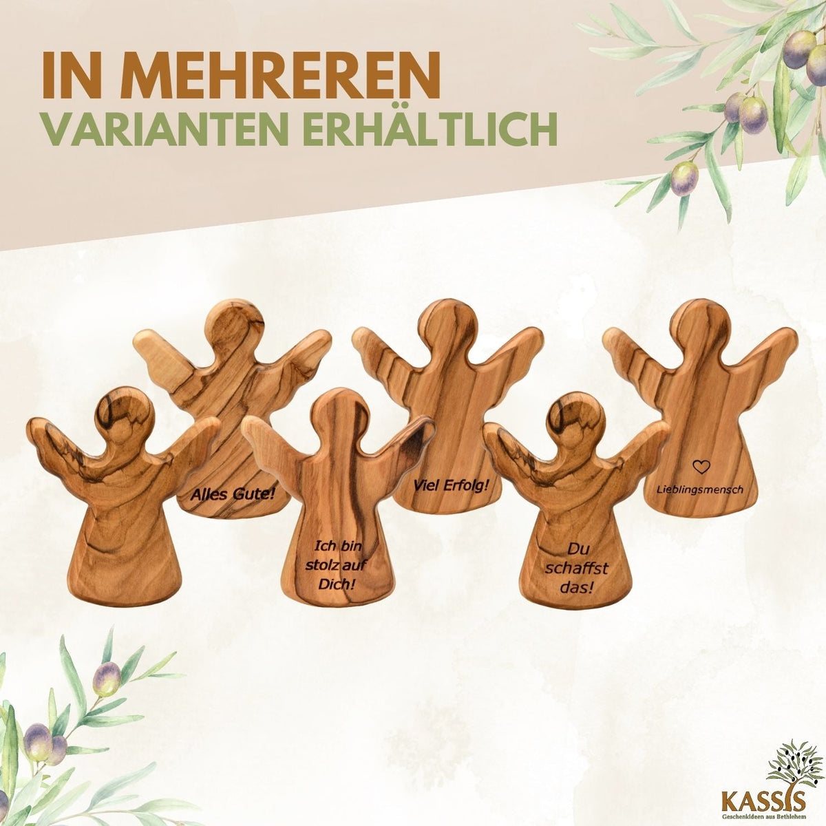 Olivenholz-Schutzengel mit Gravur – 6 cm – weitere Produktansicht 6 von 11