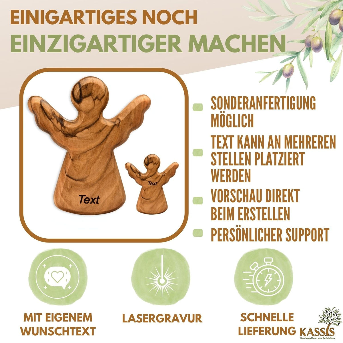 Olivenholz-Schutzengel mit Gravur – 6 cm – weitere Produktansicht 7 von 11