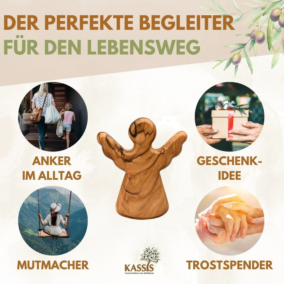 Olivenholz-Schutzengel mit Gravur – 6 cm – weitere Produktansicht 8 von 11
