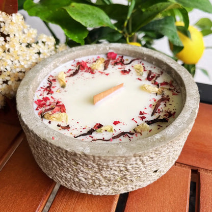 Outdoor Citronella-Betonkerzenset „Grey - Mugge Schreck“ – Handgemachter Insektenschutz aus dem Südschwarzwald mit Blütenverzierung 3x Betonkerzen im Set - by SteinKunstWerk | Outdoor aus nachhaltiger Herstellung