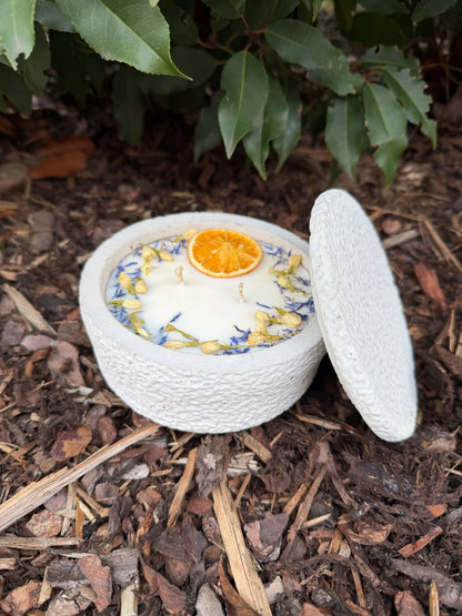 Betonkerze mit Deckel "Grey Secret" | 2-Docht & Orange | 12,5cm