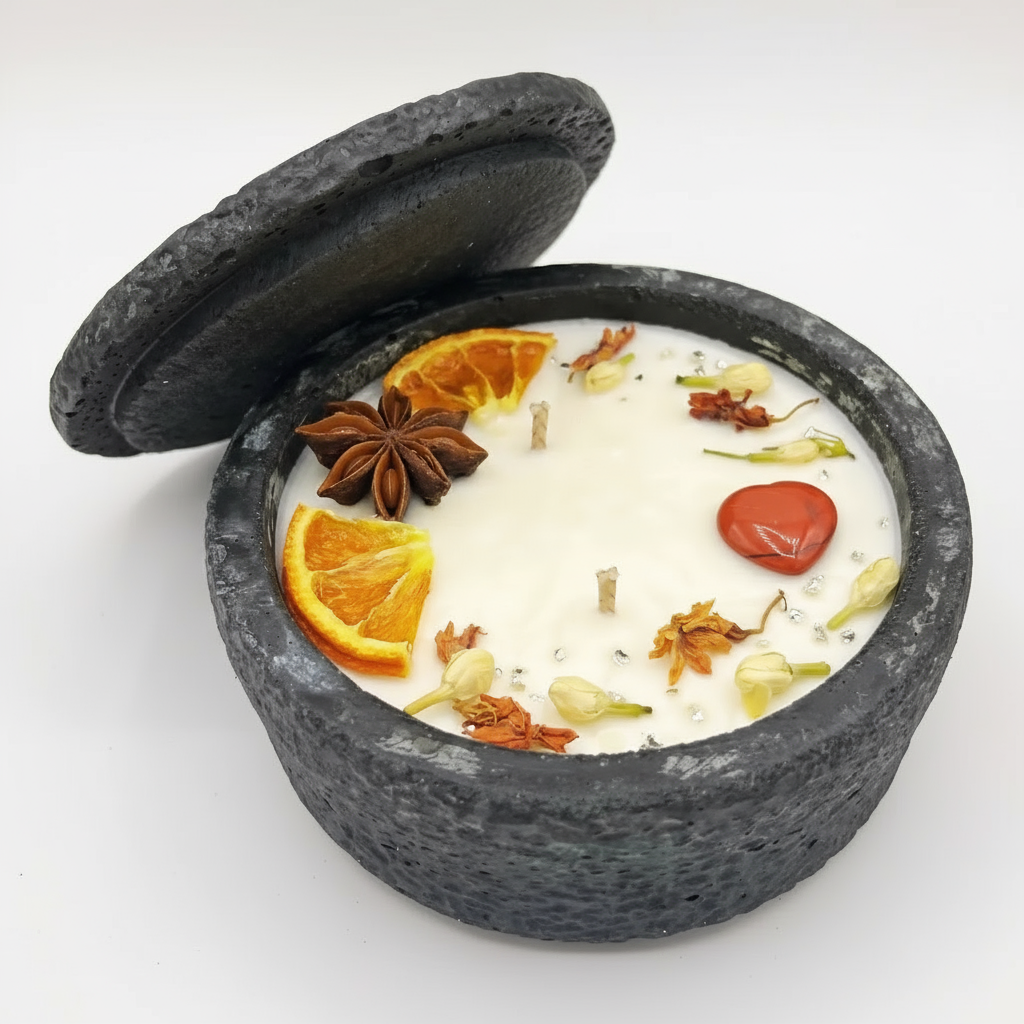 Handgemachte Betonkerze „Black Hearts“ – Walnuss Vanille Duft für Herbst und Winter - by SteinKunstWerk | Outdoor aus nachhaltiger Herstellung