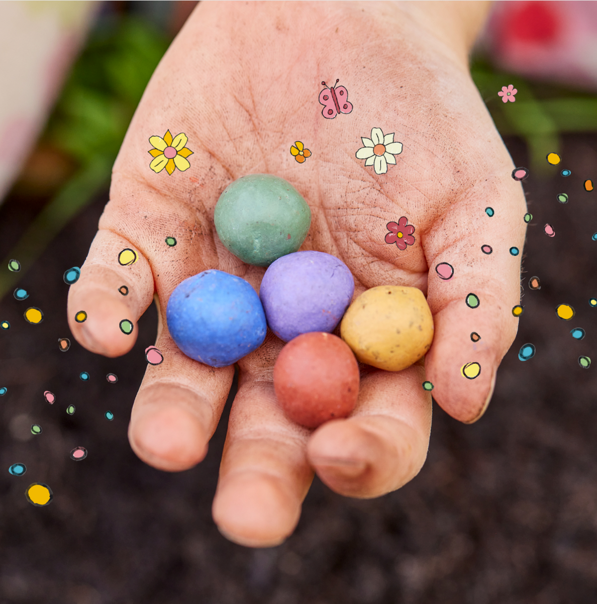 50 Blumenmurmeln „Danke“ – 10 Tütchen à 5 Saatkugeln