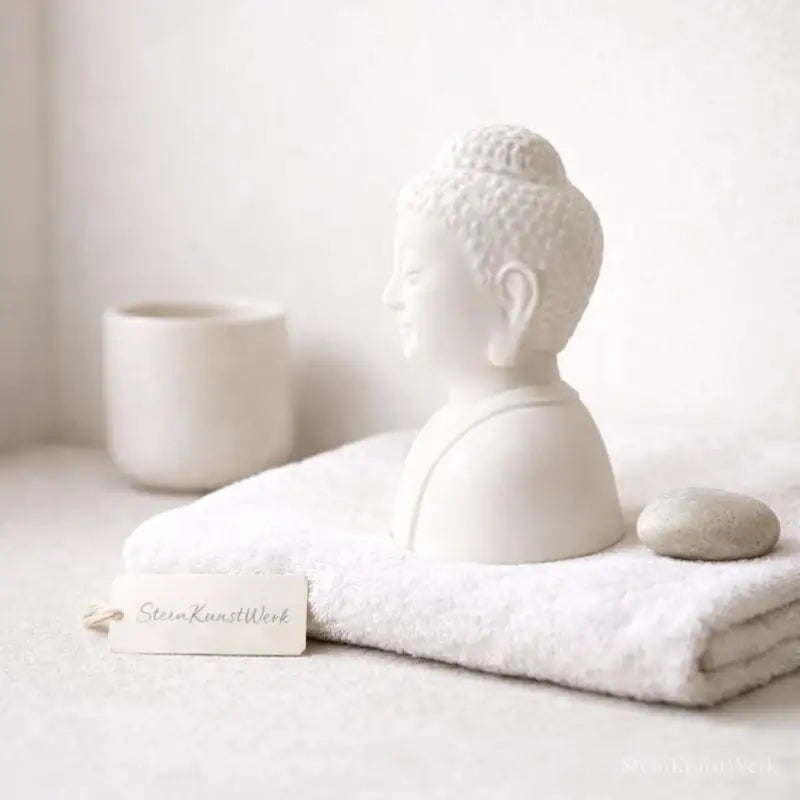 Handgefertigte Buddha-Figur in Weiß – ruhige Zen-Deko für Meditation, Achtsamkeit & Balance - by SteinKunstWerk | HE aus nachhaltiger Herstellung