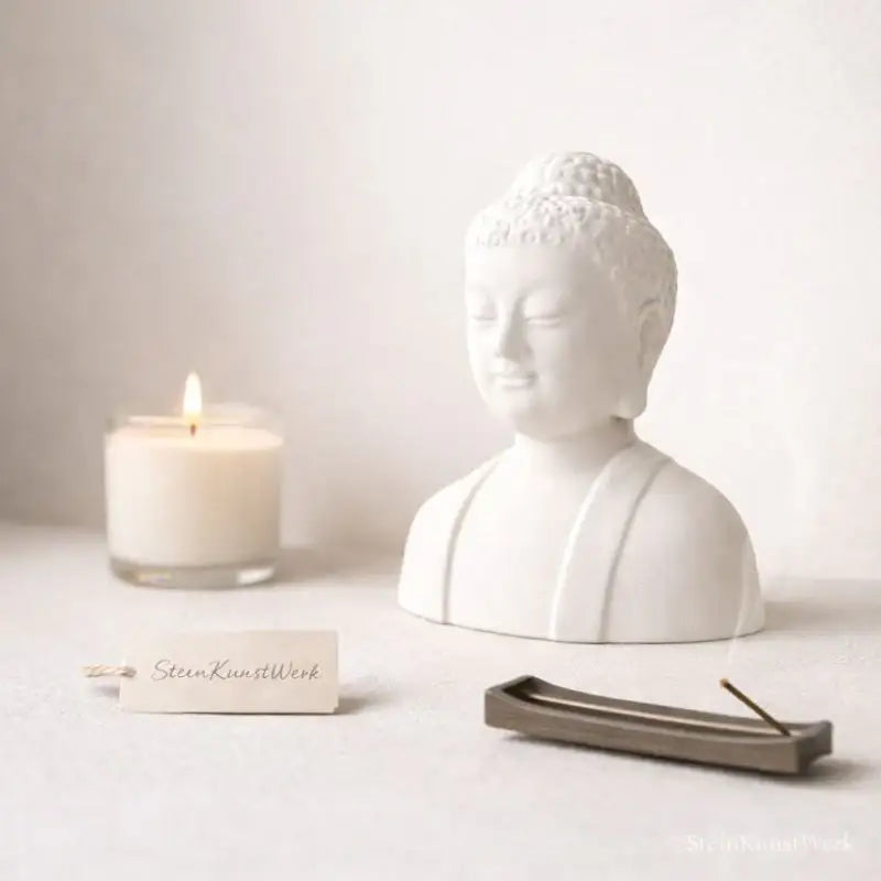 Handgefertigte Buddha-Figur in Weiß – ruhige Zen-Deko für Meditation, Achtsamkeit & Balance - by SteinKunstWerk | HE aus nachhaltiger Herstellung