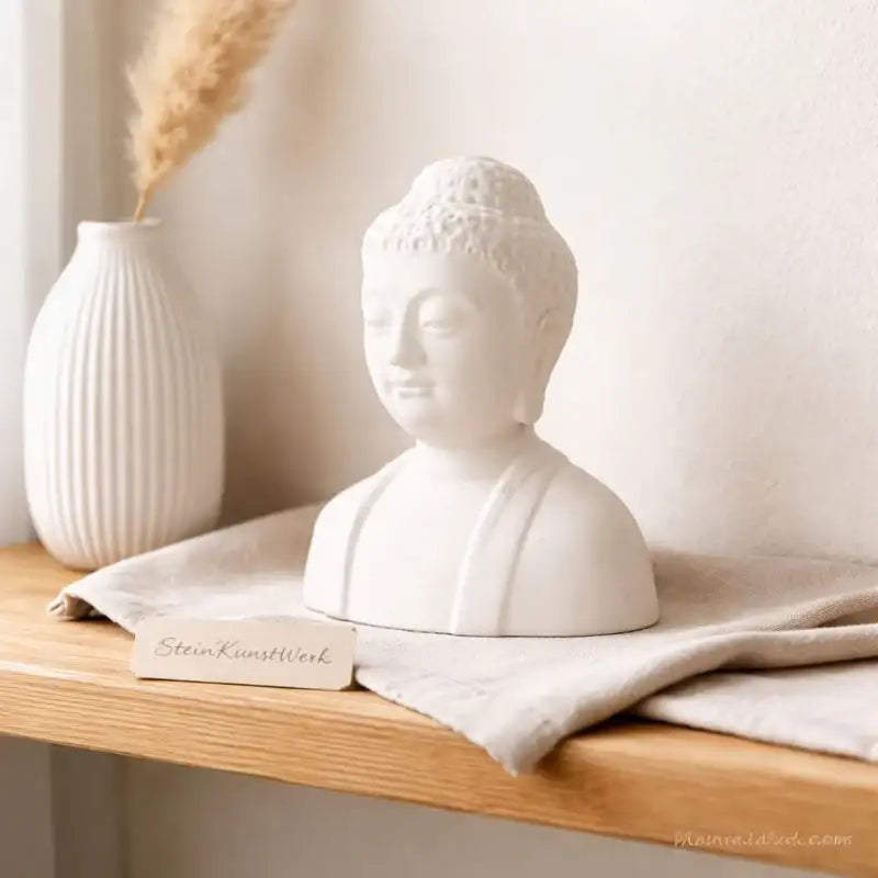 Handgefertigte Buddha-Figur in Weiß – ruhige Zen-Deko für Meditation, Achtsamkeit & Balance - by SteinKunstWerk | HE aus nachhaltiger Herstellung