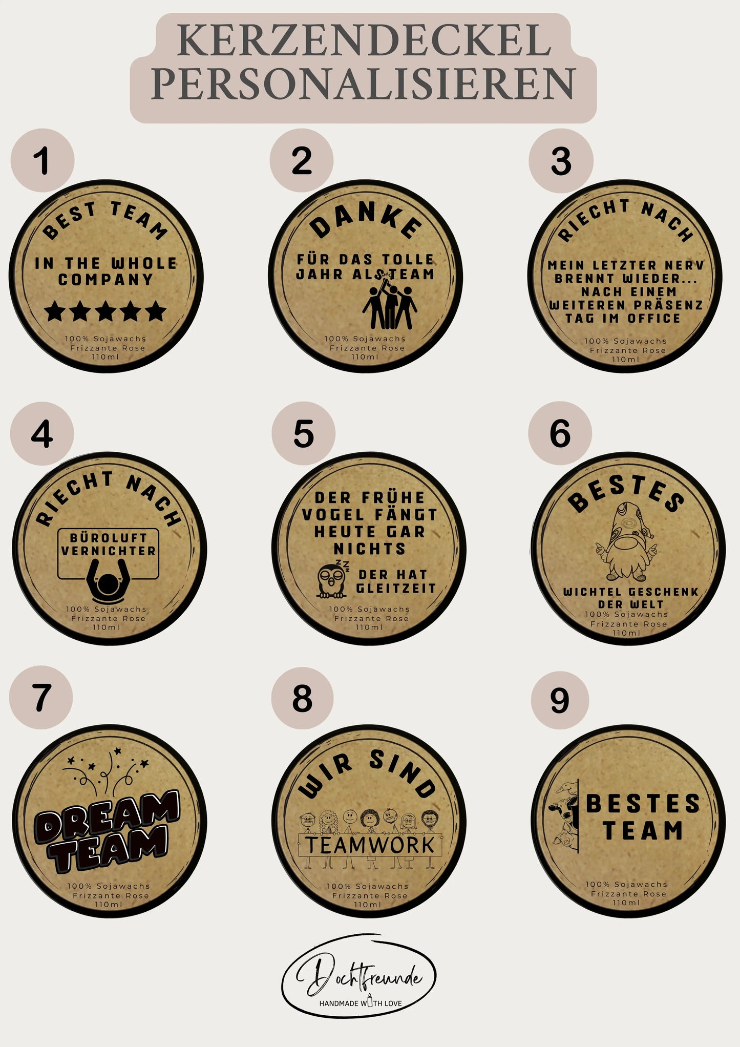 Personalisierbares Duftkerzen-Set als Weihnachts-, Wichtel- oder Jahresgeschenk für Mitarbeiter oder Arbeitskollegen – Handgemacht mit getrockneten Blüten aus dem Südschwarzwald - Einzeln verpackt