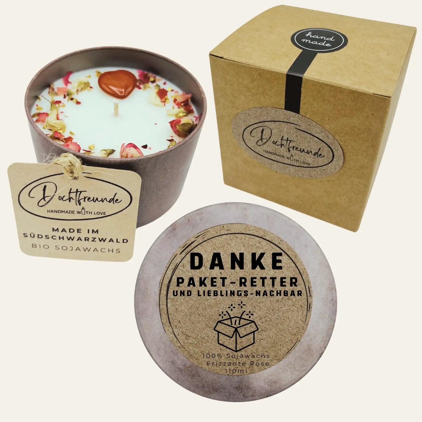 Duftkerze "Paket-Retter" – Das Dankeschön Geschenk für Nachbarn