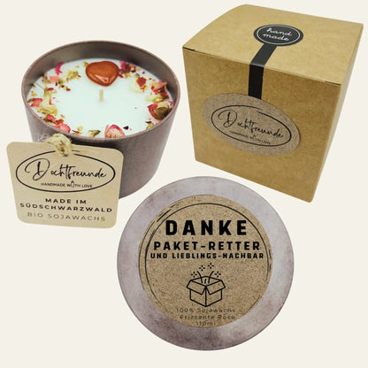 Duftkerze "Paket-Retter" – Das Dankeschön Geschenk für Nachbarn
