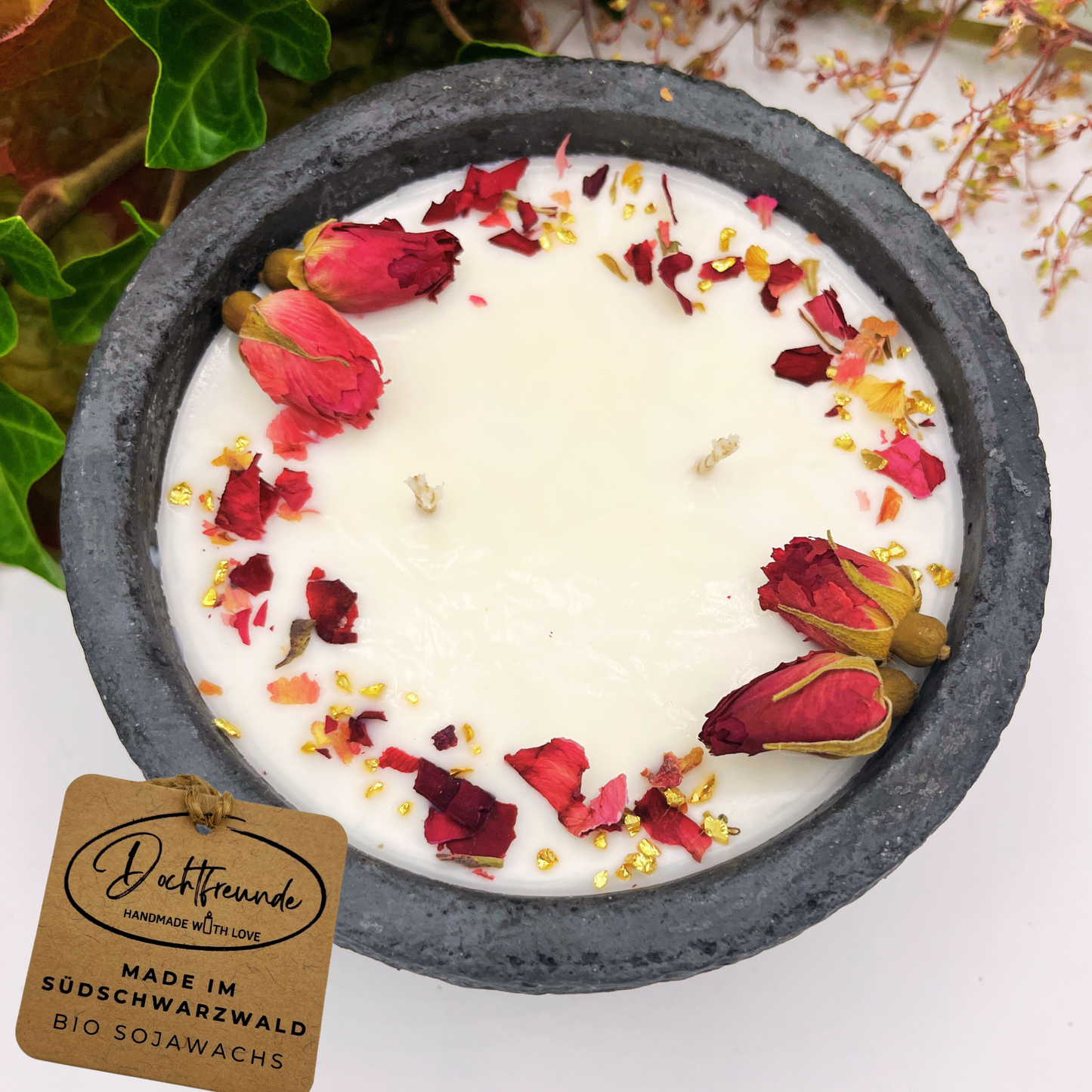 XL Citronella Kerze „Die Rose“ – Schwarz mit Deckel