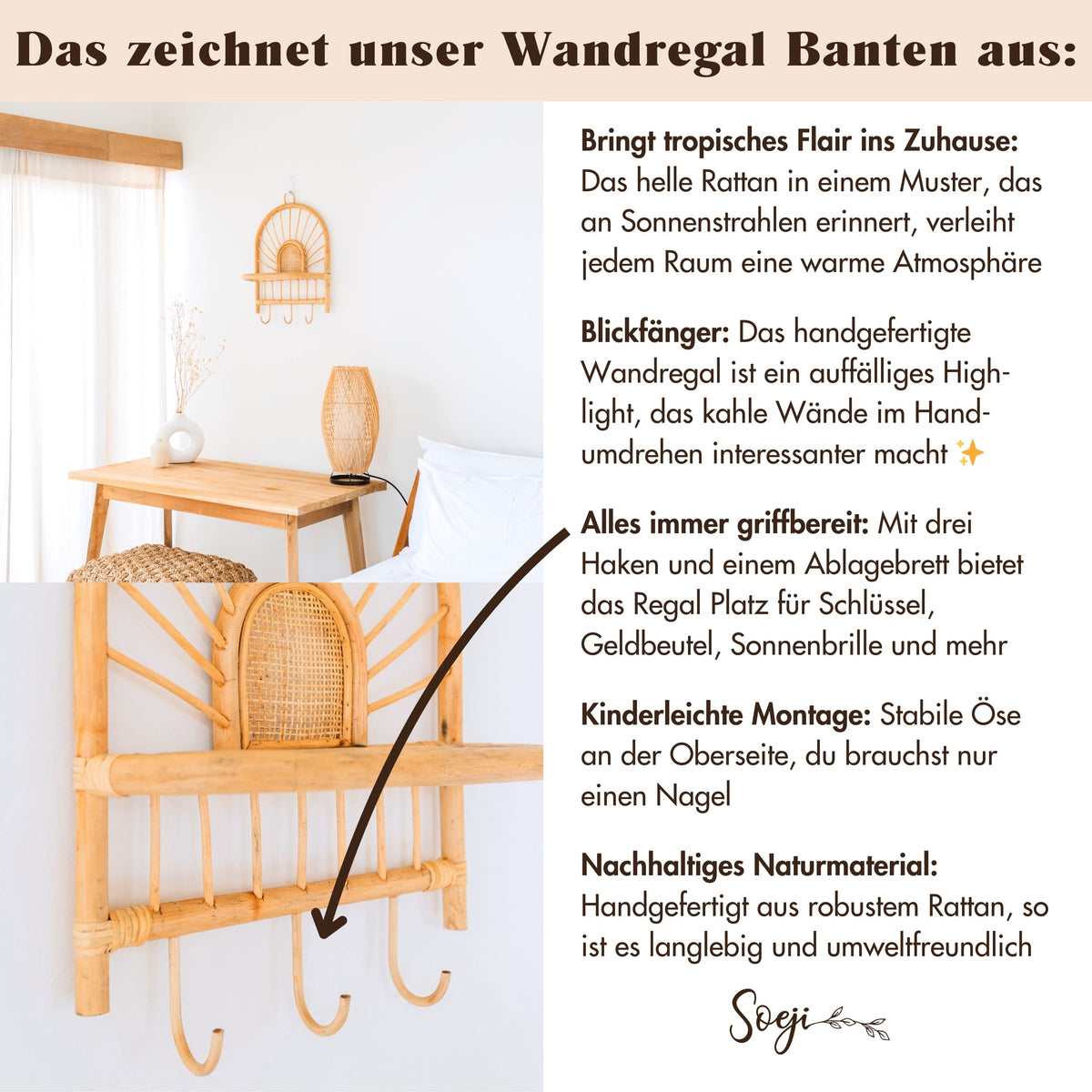 Wandregal BANTEN – Rattan