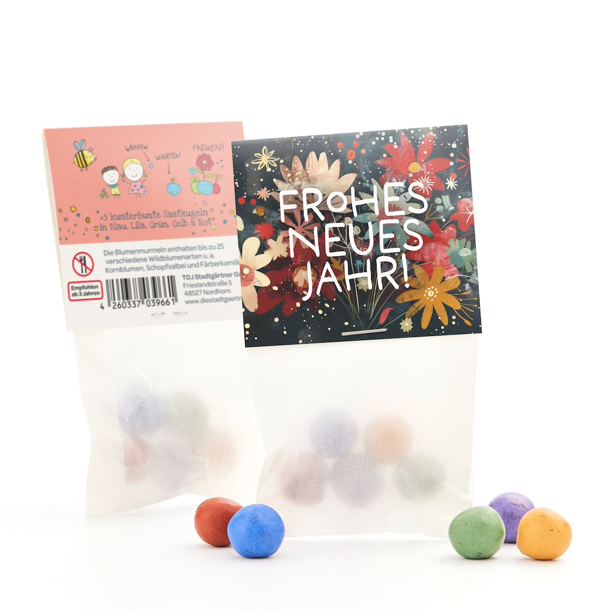 10×5 Blumenmurmeln „Frohes neues Jahr“ – Produkt-Freisteller